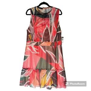 Fashion To Figure FTF Plus Size 2 US Polly Flare Dress Multicolor Floral Eyelet